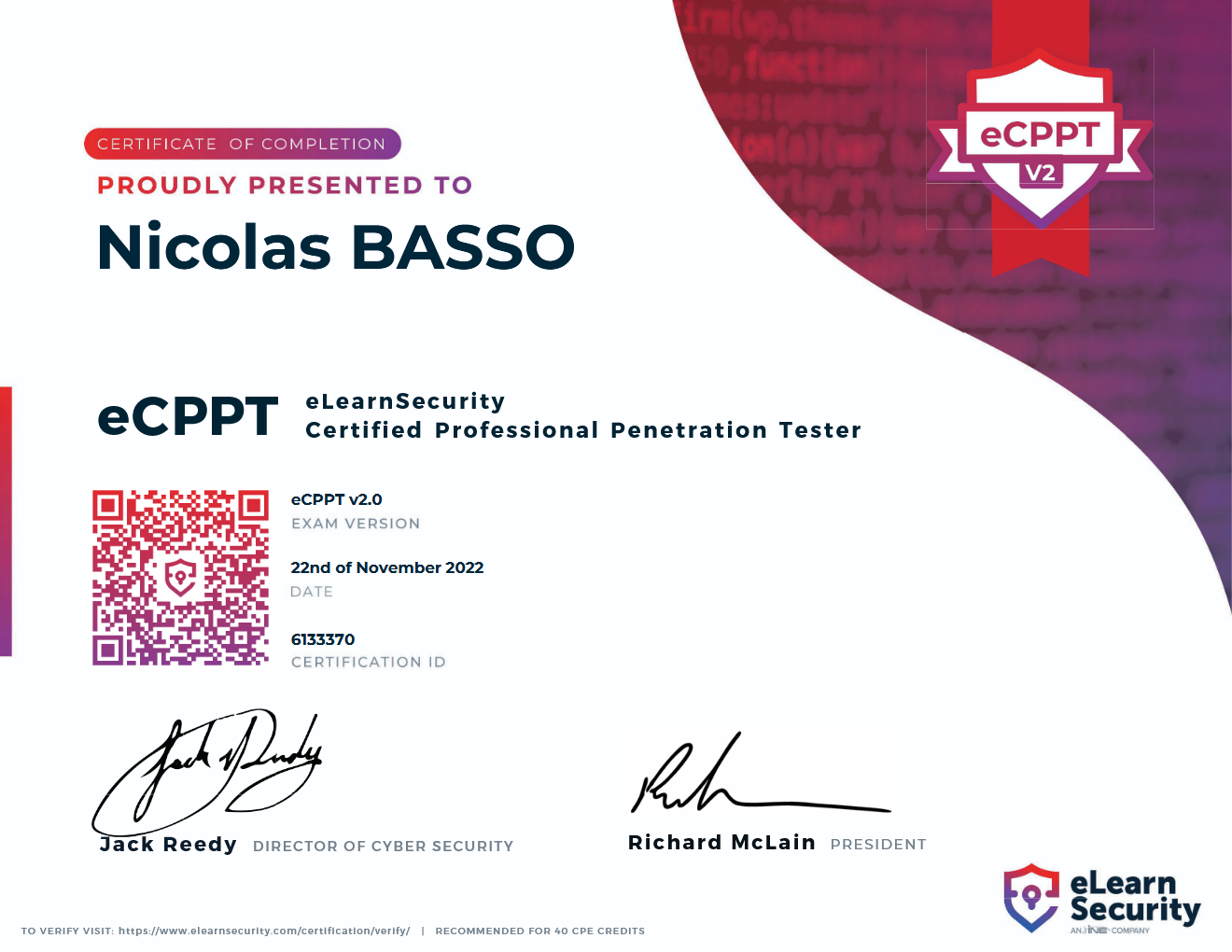 Certification eCPPTv2 (2022)